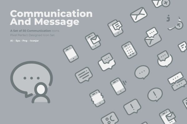 50枚社交通讯主题双色调矢量素材库精选图标 50 Communication Icons – Two Tone Style