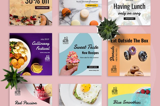 美食主题社交媒体促销广告设计模板素材库精选合集 Cooq – Food Social Media Kit插图(3)