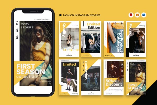 女性时尚品牌Instagram社交推广素材包[AI&amp;PSD] Fashion Instagram Stories AI and PSD