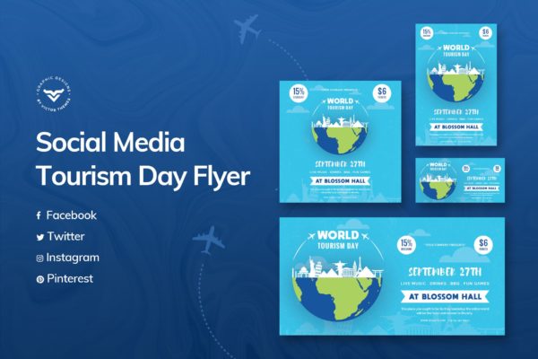 世界旅游日主题推广社交媒体设计模板素材库精选 World Tourism Day Social Media Template