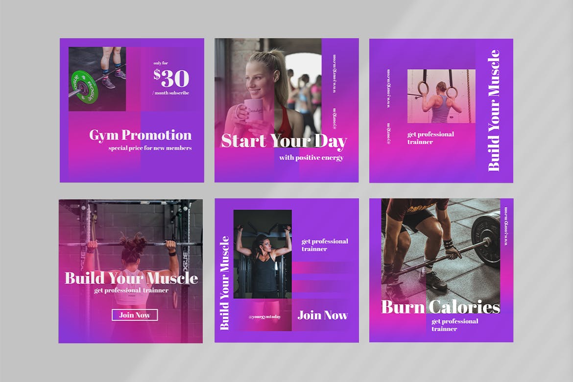 健身品牌社交推广设计素材包 Your Gym – Social Media Kit插图(2)