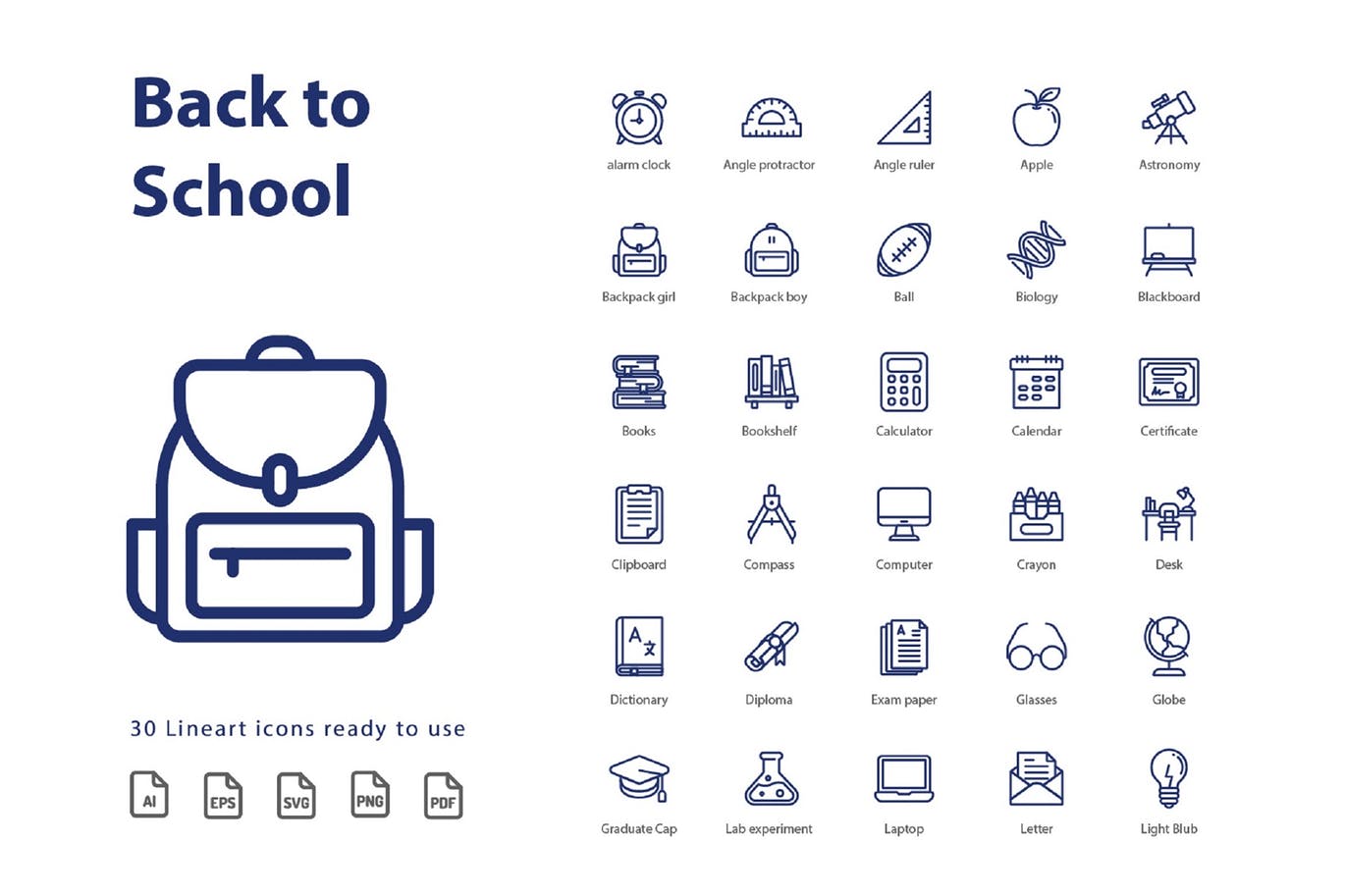 开学季校园教育主题线性图标矢量图标素材 Back To School (Line)插图(3)