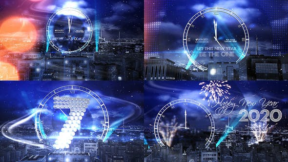 2020新年前夜城市夜空倒计时特效视频片头素材素材库精选AE模板 New Year Eve Countdown 2020