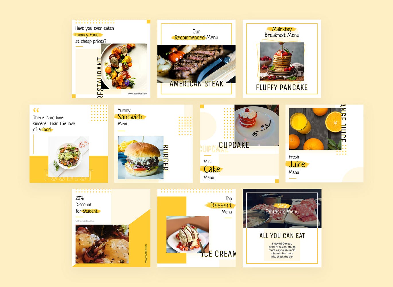 Instagram社交媒体美食主题信息流设计模板素材库精选 Ruoka – Instagram Feeds Pack插图(1)