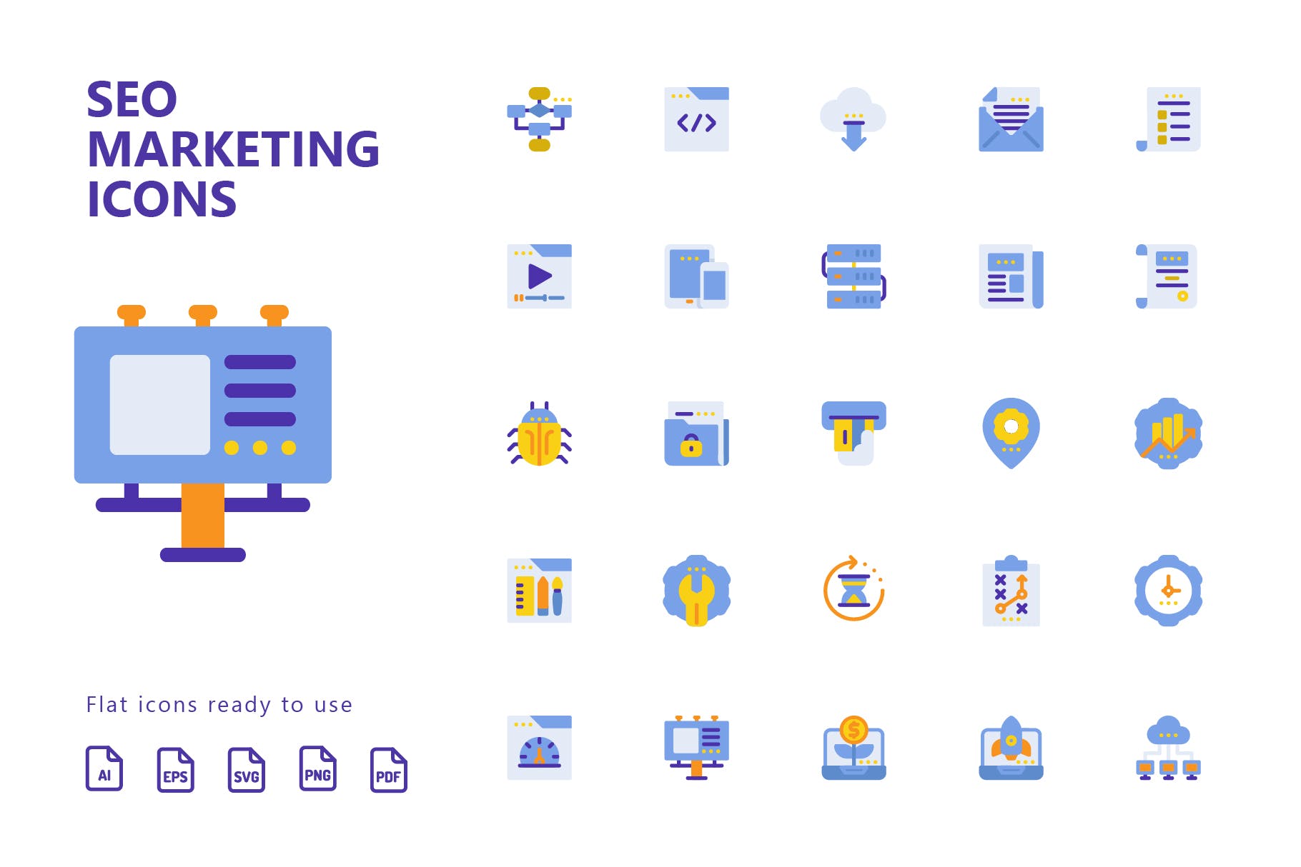 25枚SEO搜索引擎优化营销扁平化矢量素材库精选图标v1 SEO Marketing Flat Icons插图(1)