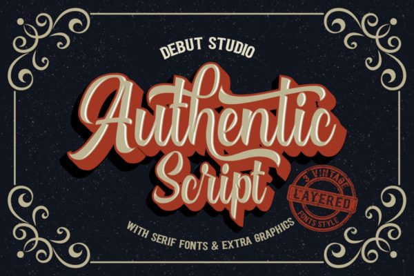 复古分层英文衬线字体 Authentic Layered Fonts