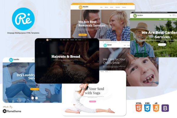 现代简约风多用途响应式Bootstrap框架HTML网站模板素材库精选 RE – Multi-purpose Responsive HTML Templates