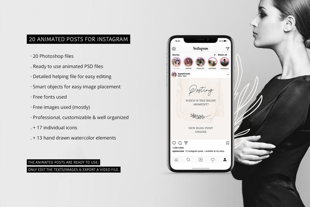社交新媒体时尚潮流主题广告PSD动画模板素材库精选v1 ANIMATED Instagram Posts – Pure插图(1)