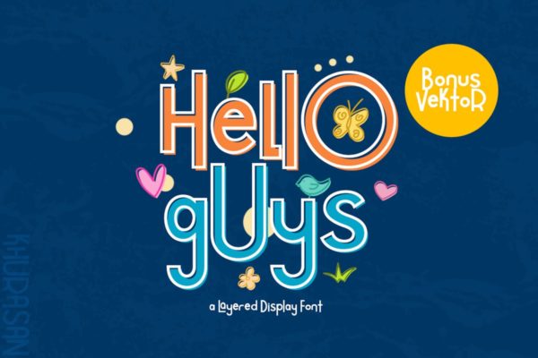 可爱俏皮风格分层无衬线英文字体 Hello Guys