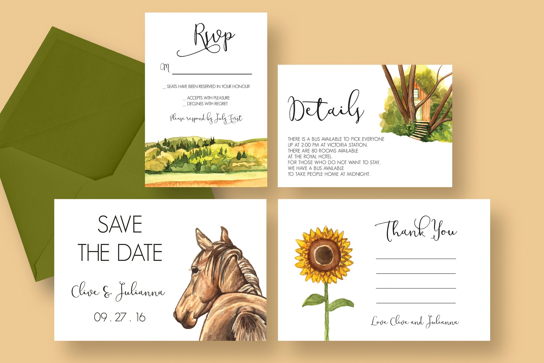 乡村风婚礼邀请函/请柬模板套装  Country Wedding Invitation Suite插图(3)