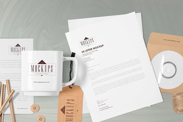 4款企业品牌展示办公用品套装样机模板 4 Stationery Mockups Scenes插图(4)