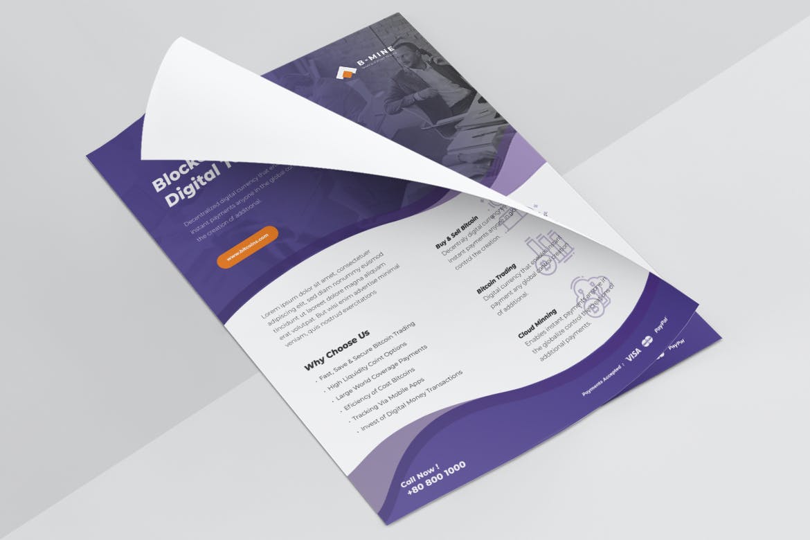 比特币交易平台推广传单海报设计模板 B-MINE Bitcoin Trading Flyers插图(5)