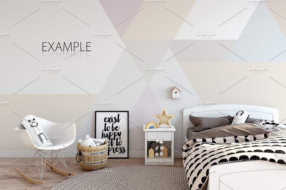 儿童主题卧室墙纸设计&相框样机 Interior KIDS WALL & FRAMES Mockup 2插图(36)