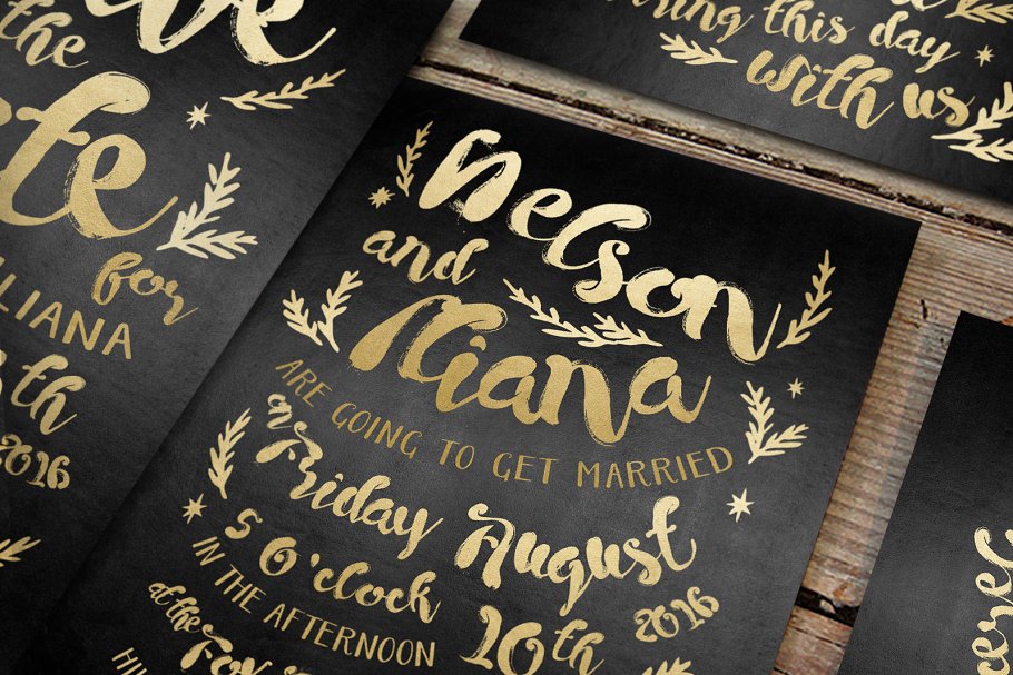 黑金嬉皮士婚礼设计套装 Black & Gold Hipster Wedding Suite插图(2)