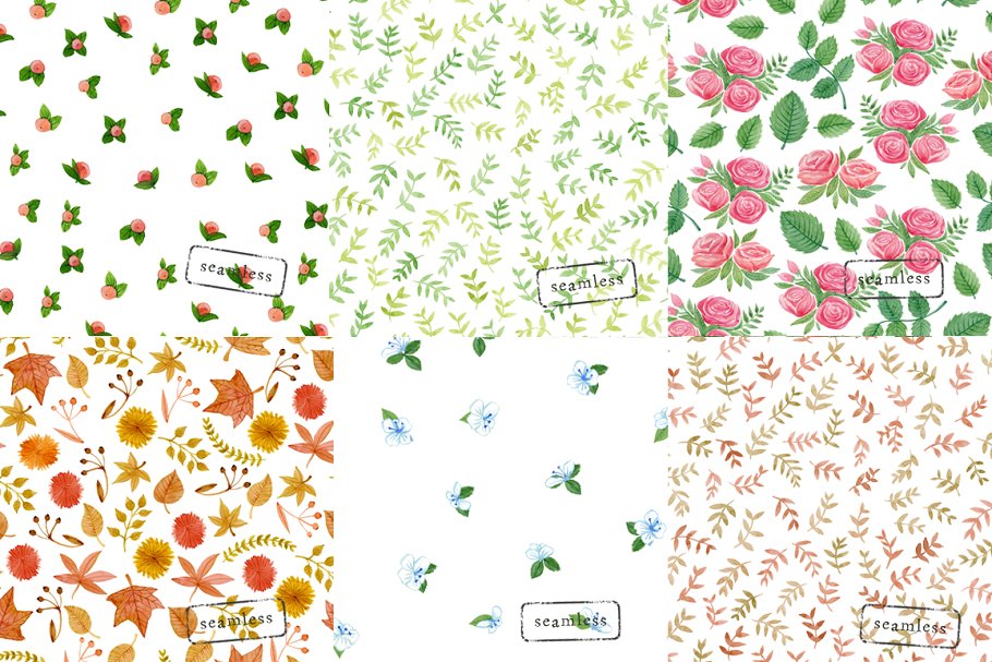 手绘花卉无缝背景 Floral seamless pattern插图(1)