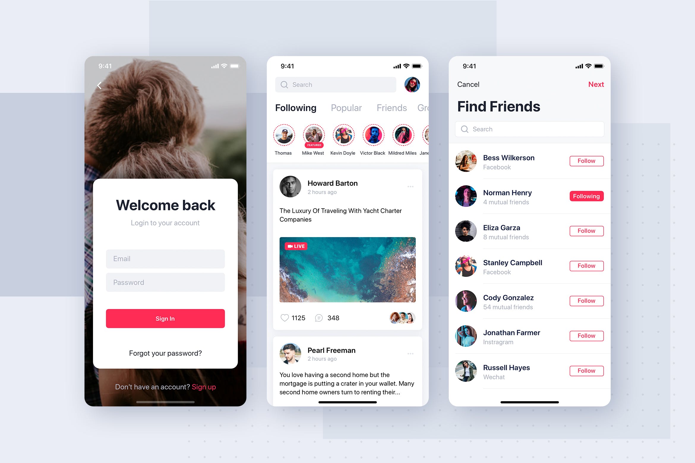 社交网站APP应用UI设计模板 Social mobile app UI template插图