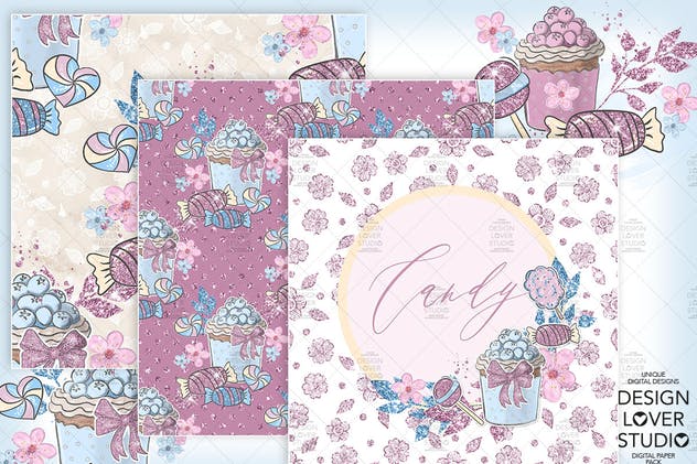糖果女孩水彩花卉剪贴画合集 Candy Girl digital paper pack插图(3)