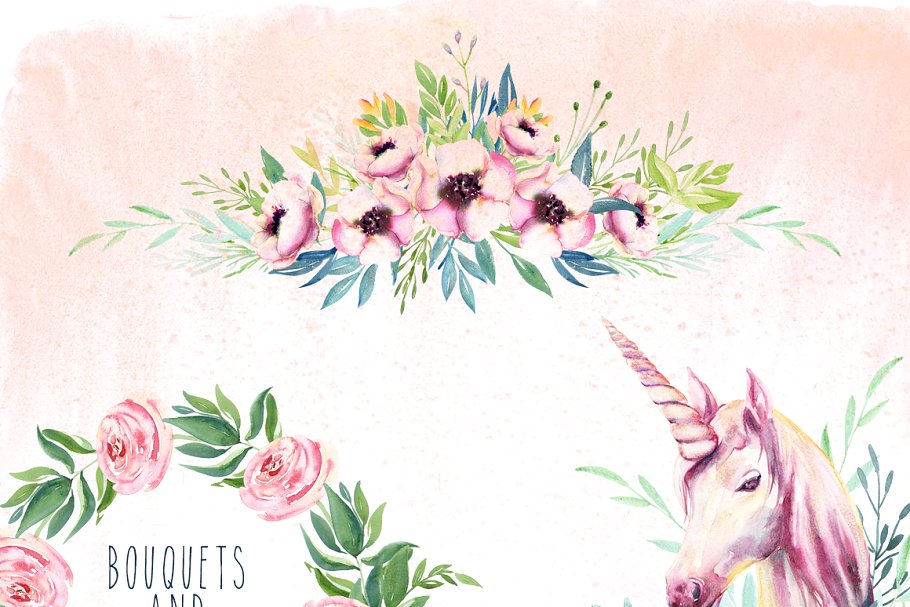 春天之吻水彩花卉剪贴画 Watercolor Floral Kiss of Spring插图(3)