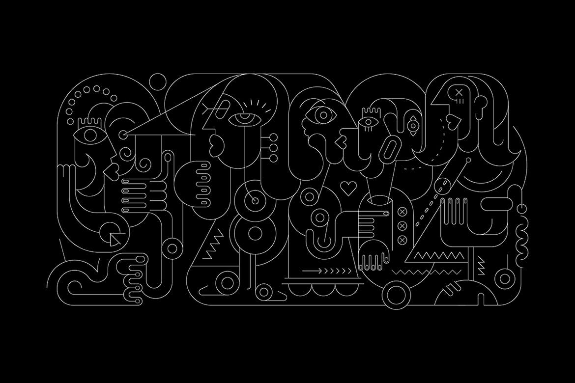 线条艺术矢量肖像图形素材库精选设计素材 Portrait of Five Persons line art vector插图