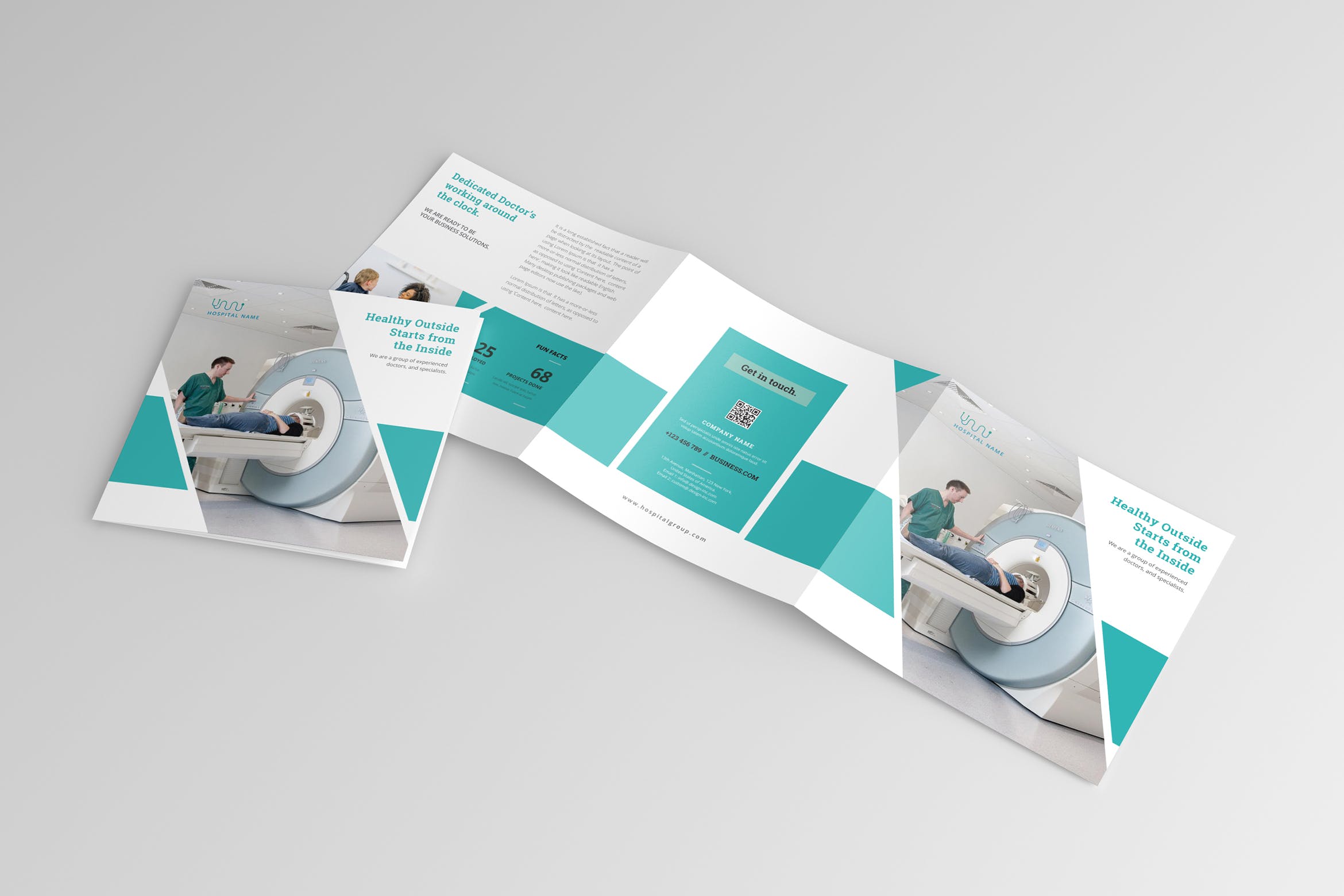 医疗健康行业方形三折页宣传册设计模板 Medical Square Trifold Brochure插图