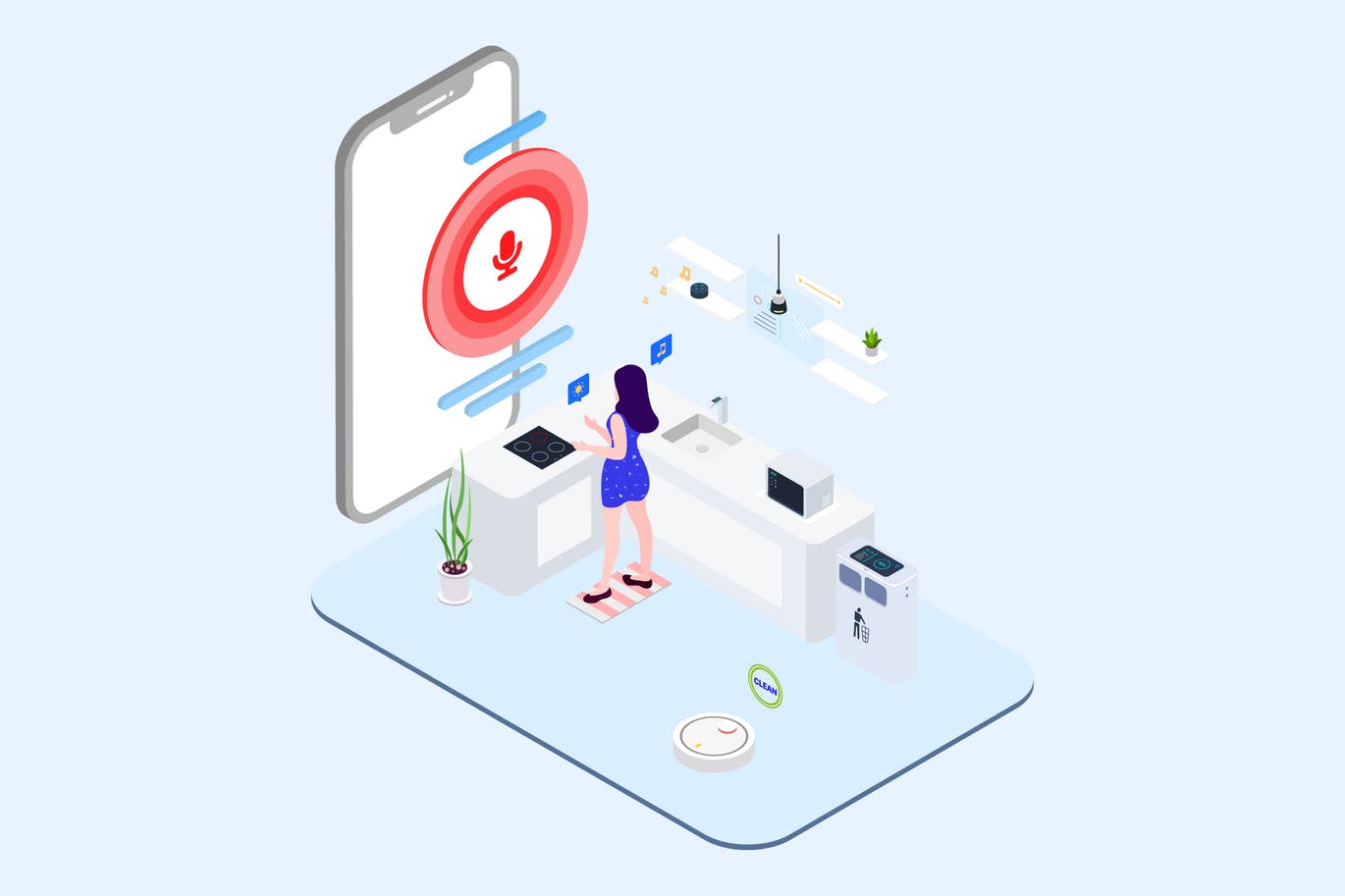 智能多媒体应用场景等距概念插画v2 Smart Echo Isometric Illustration – T2插图