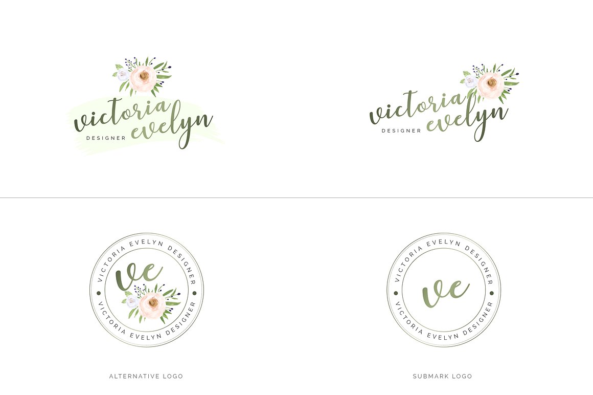 超级水彩风 Logo 设计素材包 Watercolor Premade Branding Logo Kit [模板、纹理&元素]插图(9)