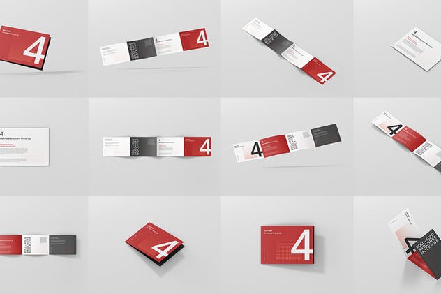 高分辨率折叠传单宣传册样机模板 Roll Fold Brochure Mockup Landscape Din A4 A5 A6插图(14)