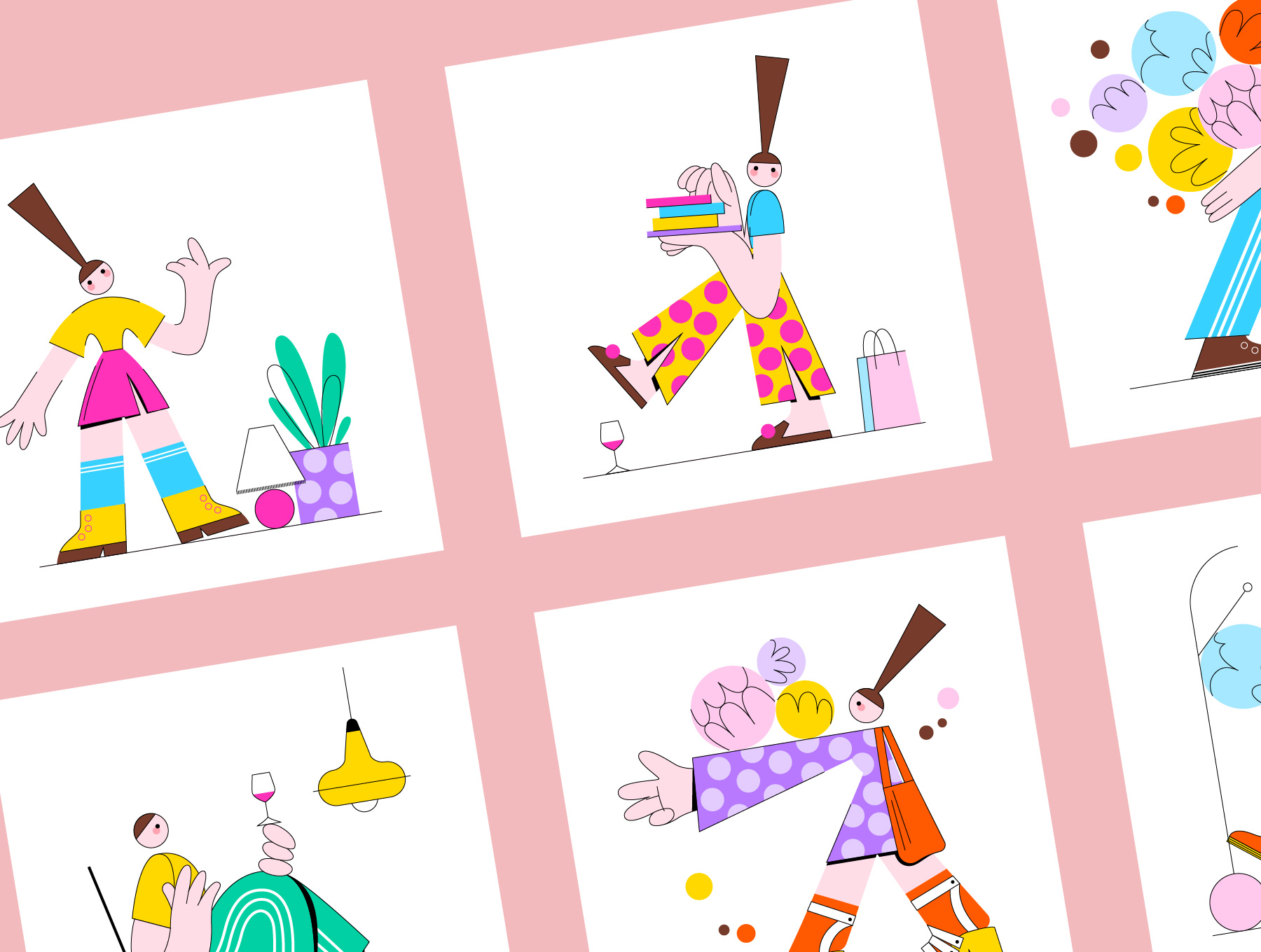 素材库下午茶：10个明亮多彩有趣的人物插画插图(2)