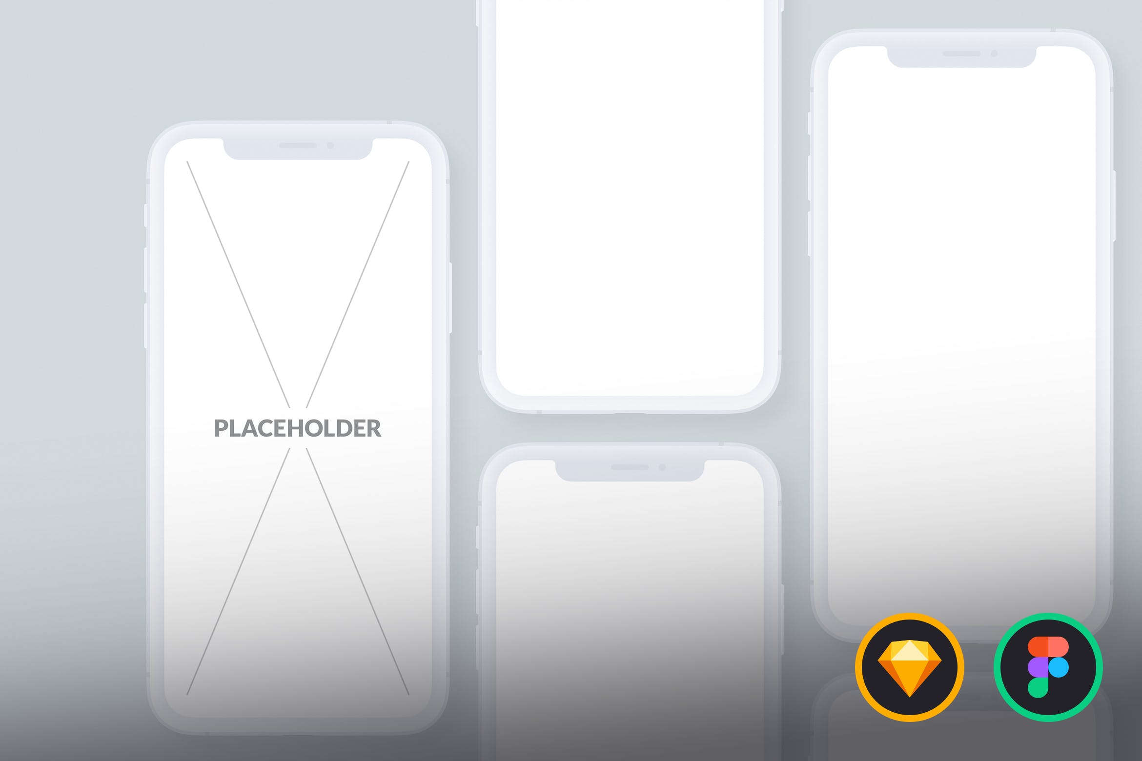 刘海屏iPhone手机等距网格素材库精选样机模板[白色版本] Presentation Mockups Light插图