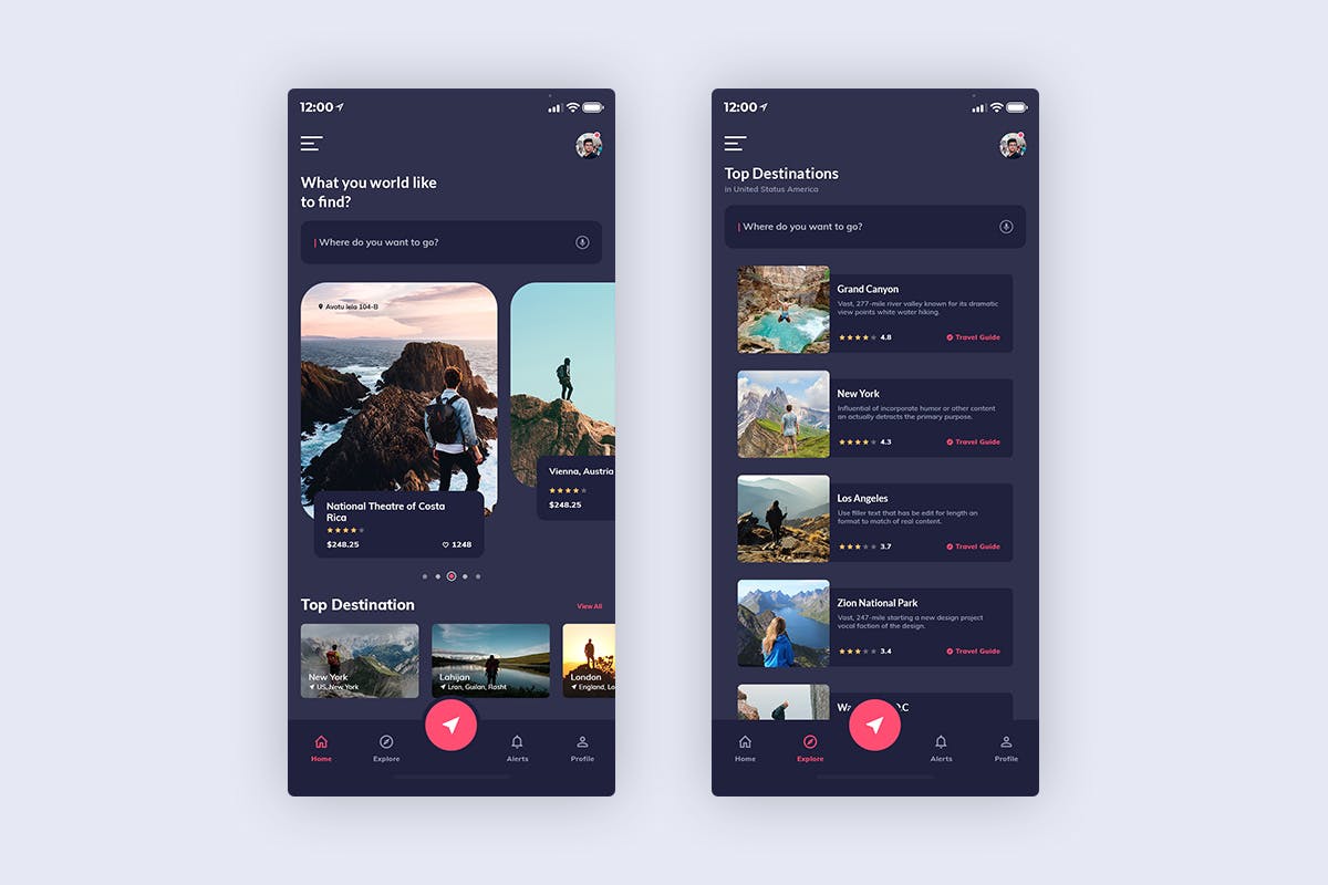 旅行旅游APP应用界面设计UI套件[酷黑版本] Travel Mobile App UI Kit Dark Version插图(1)