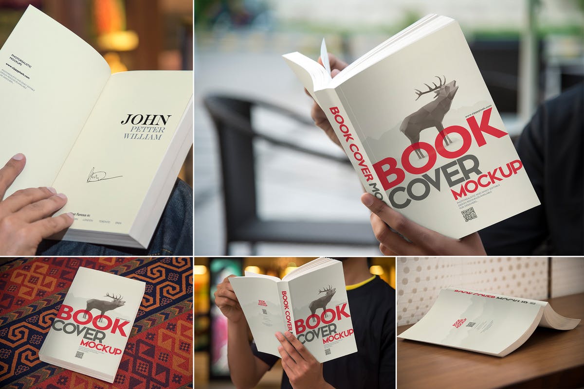 软皮书封面设计样机模板 Digest Size Book Mockups插图
