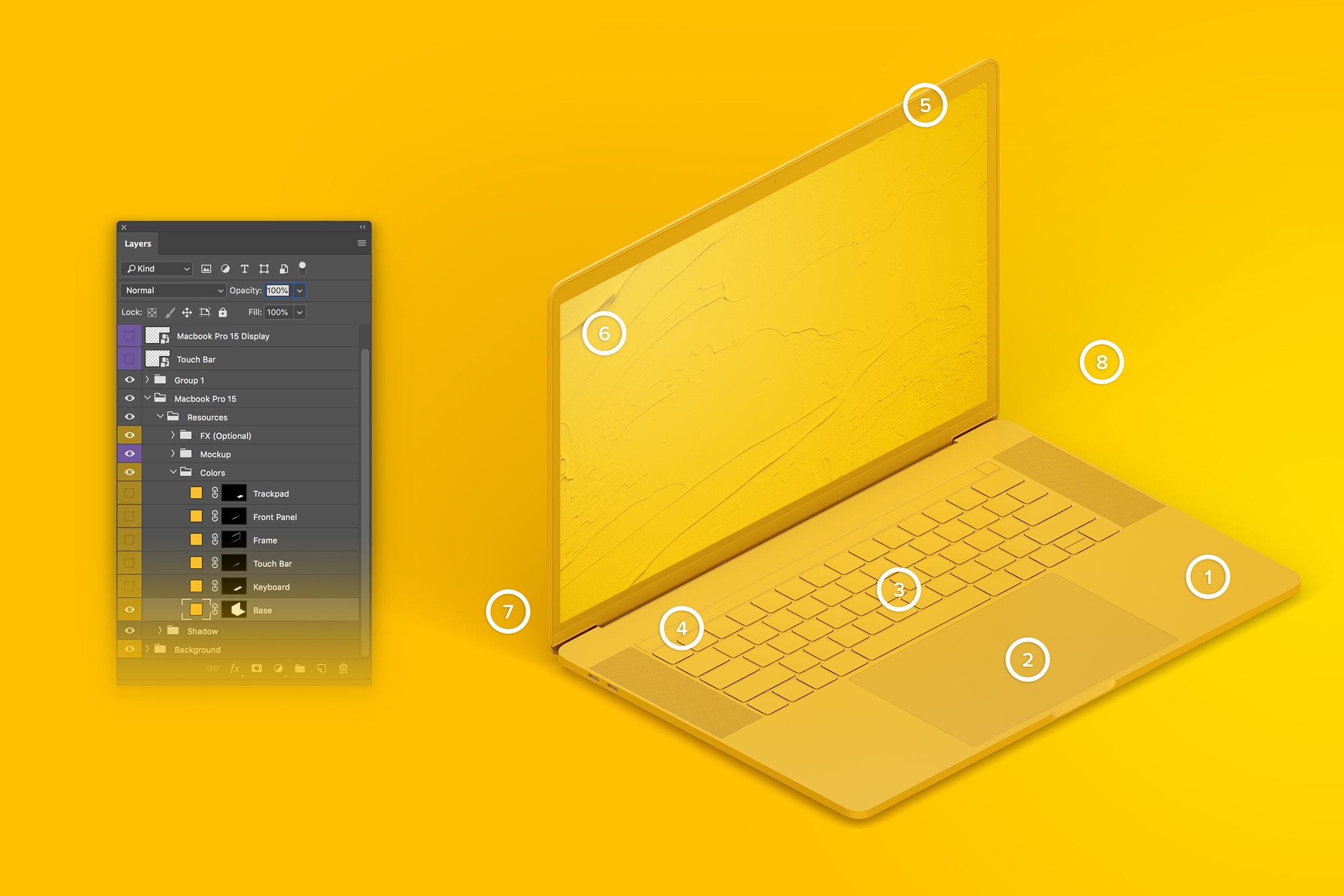 15寸MacBook Pro苹果笔记本电脑左视图样机模板 Clay MacBook Pro 15" with Touch Bar, Left Isometric View Mockup插图(1)