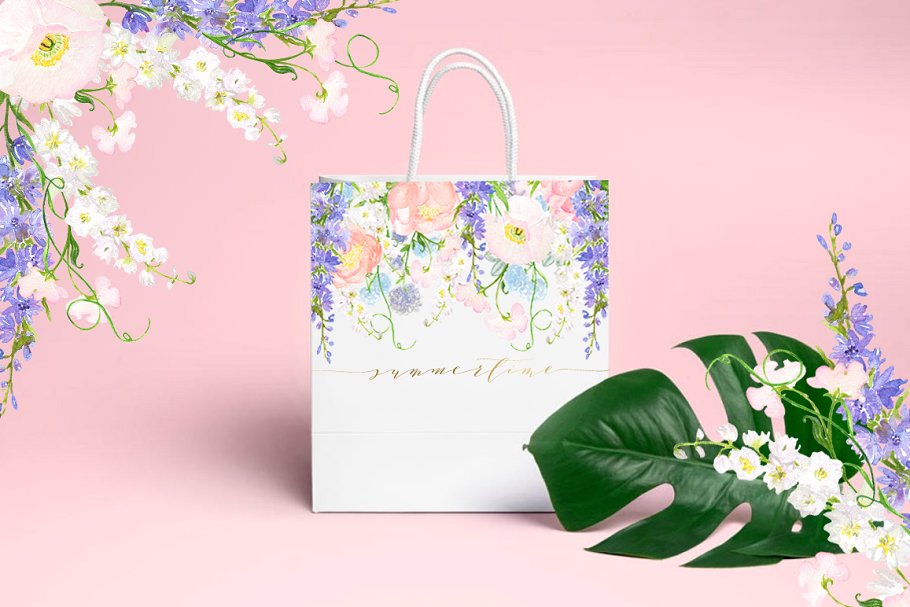 夏季嫩粉色水彩画插画 Summertime soft pink watercolor插图(4)