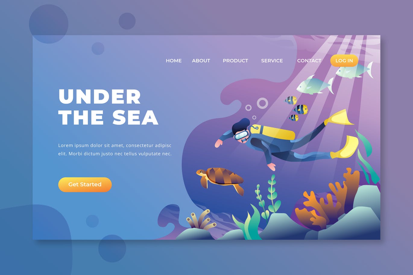 海底世界主题矢量插画网站着陆页设计PSD&AI模板 Under The Sea – PSD and AI Vector Landing Page插图