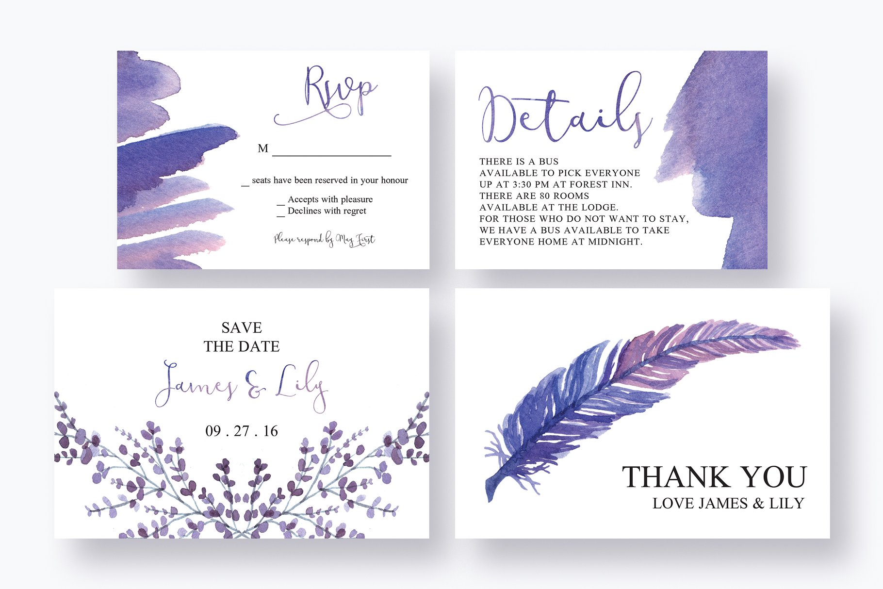 神话羽毛婚礼水彩设计套件 Mythical Feathers Wedding Suite插图(3)