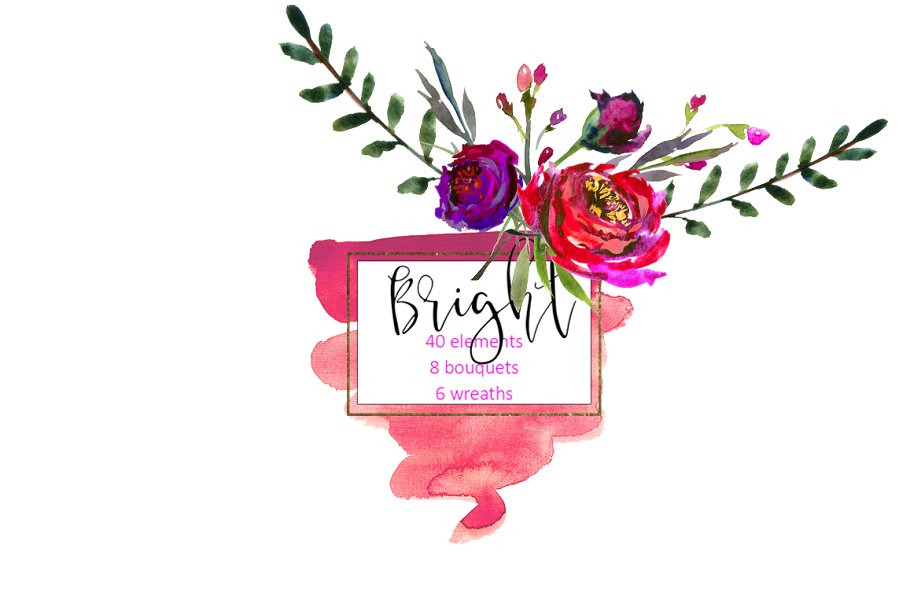 鲜艳的紫色水彩花卉剪贴画 Bright Purple Watercolor Flowers插图(9)