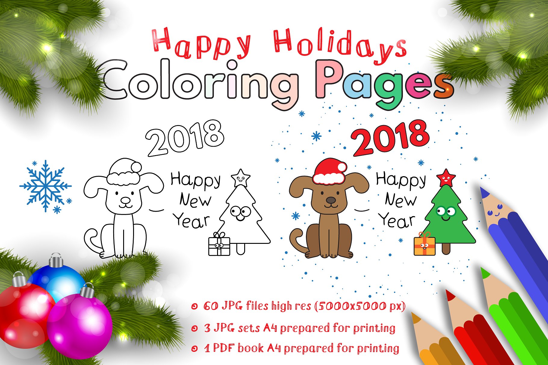 可爱的节日祝贺手绘着色页高清图片下载[jpg]插图(1)