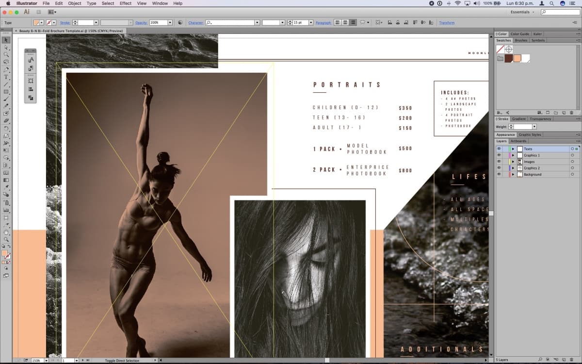 A4折页产品手册模板 Beauty B*N, FREE Brochure Template Folded For Illustrator插图(3)