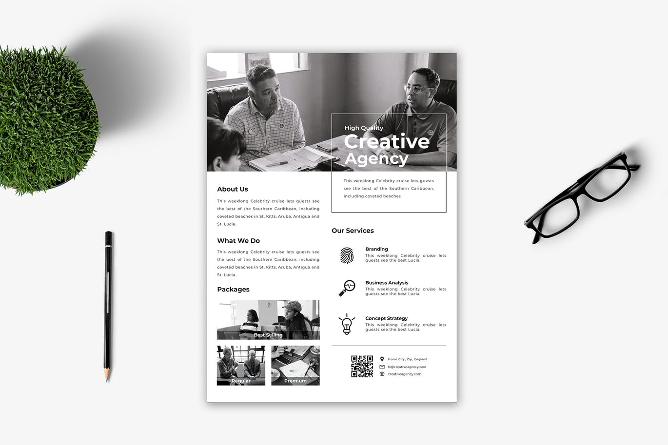 创意代理服务公司简介海报传单素材库精选PSD模板 Creative Agency Flyer插图