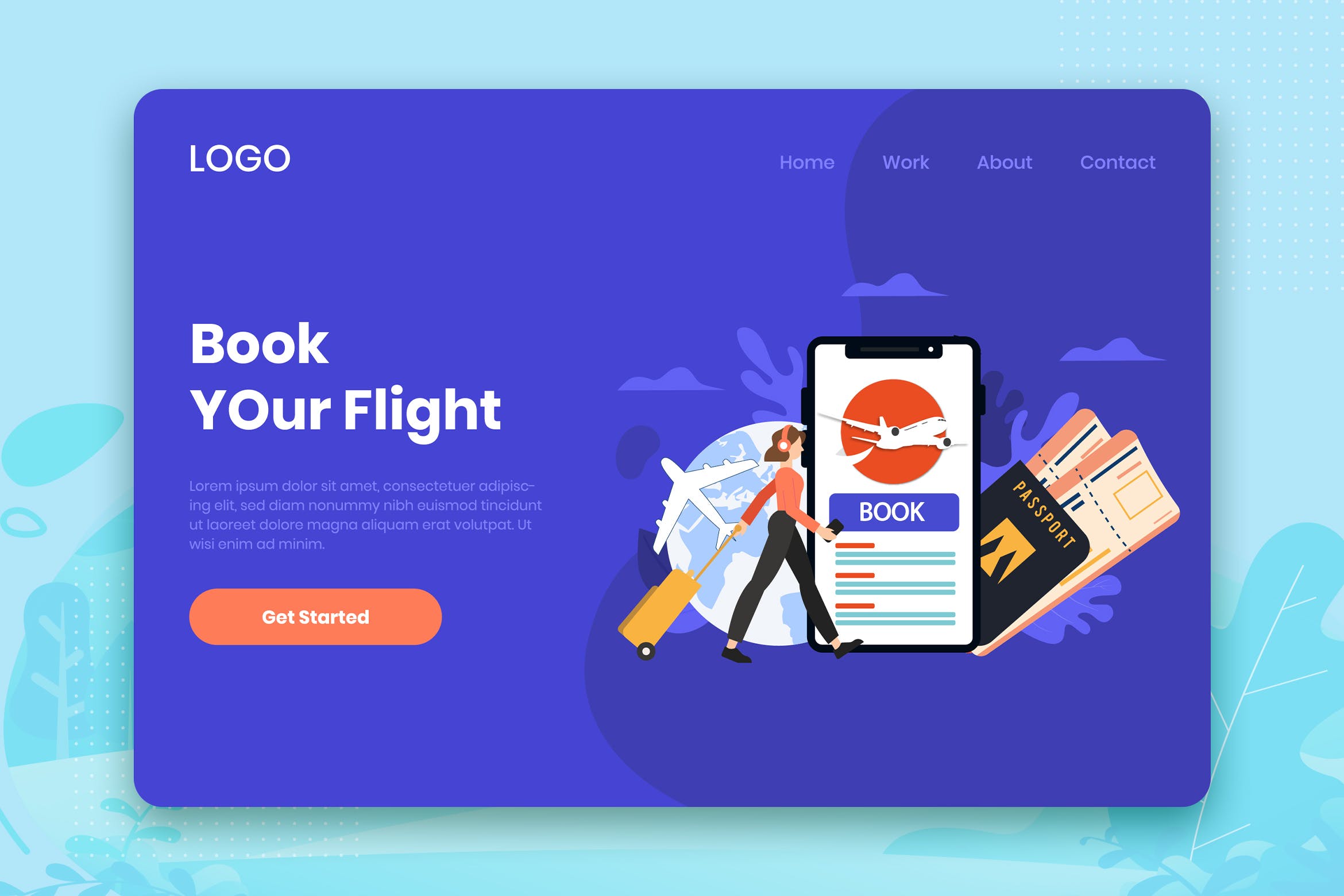 机票预订场景网站着陆页设计模板 Book your flight landing page template插图