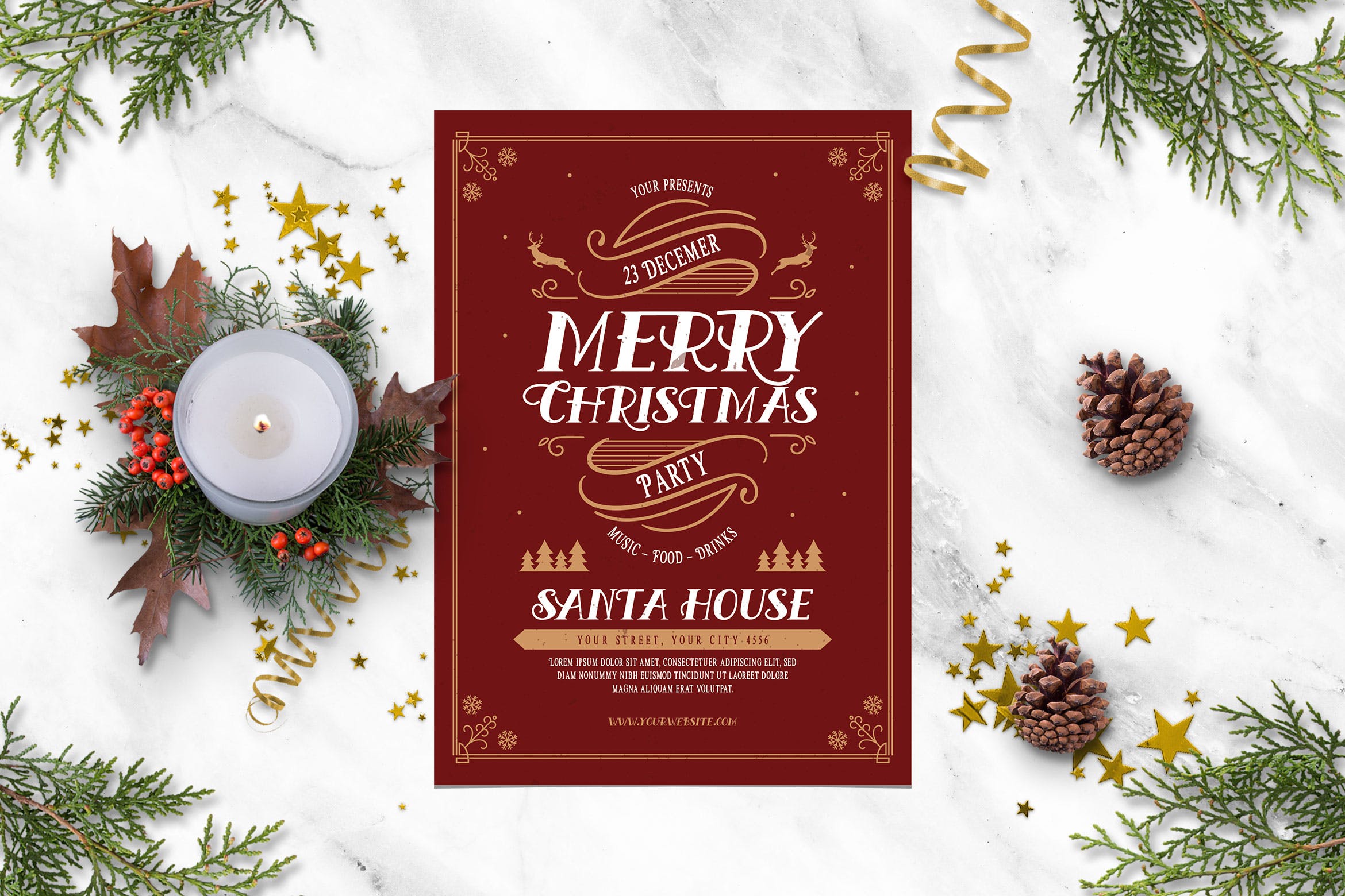 复古圣诞庆祝活动海报设计模板 Vintage Christmas Celebration插图