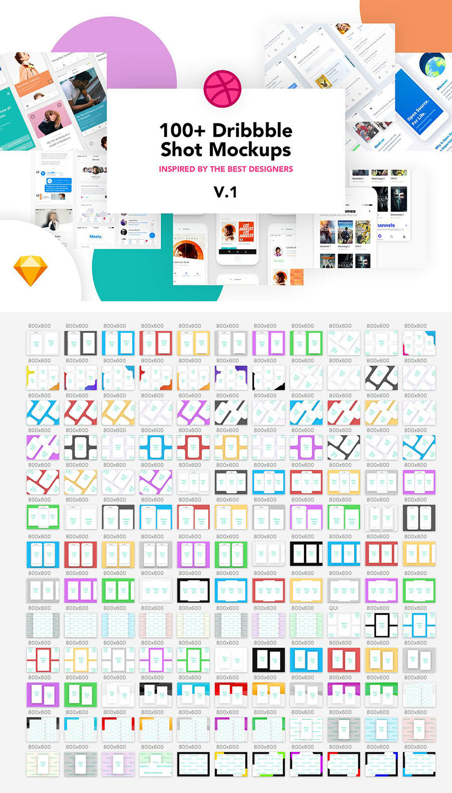 素材库下午茶：好用的Dribbble（追波）APP设计缩略图模板Mockups下载[For Sketch]插图