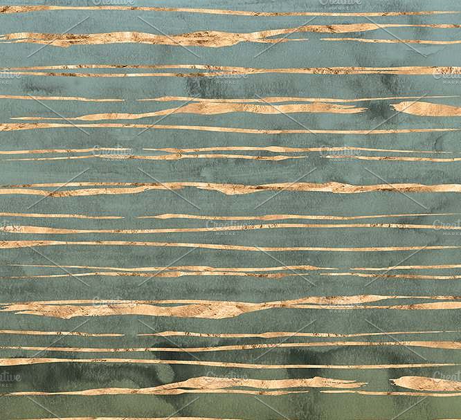 琥珀与孔雀石金色水彩纹理背景 Amber & Malachite Golden Watercolor插图(3)