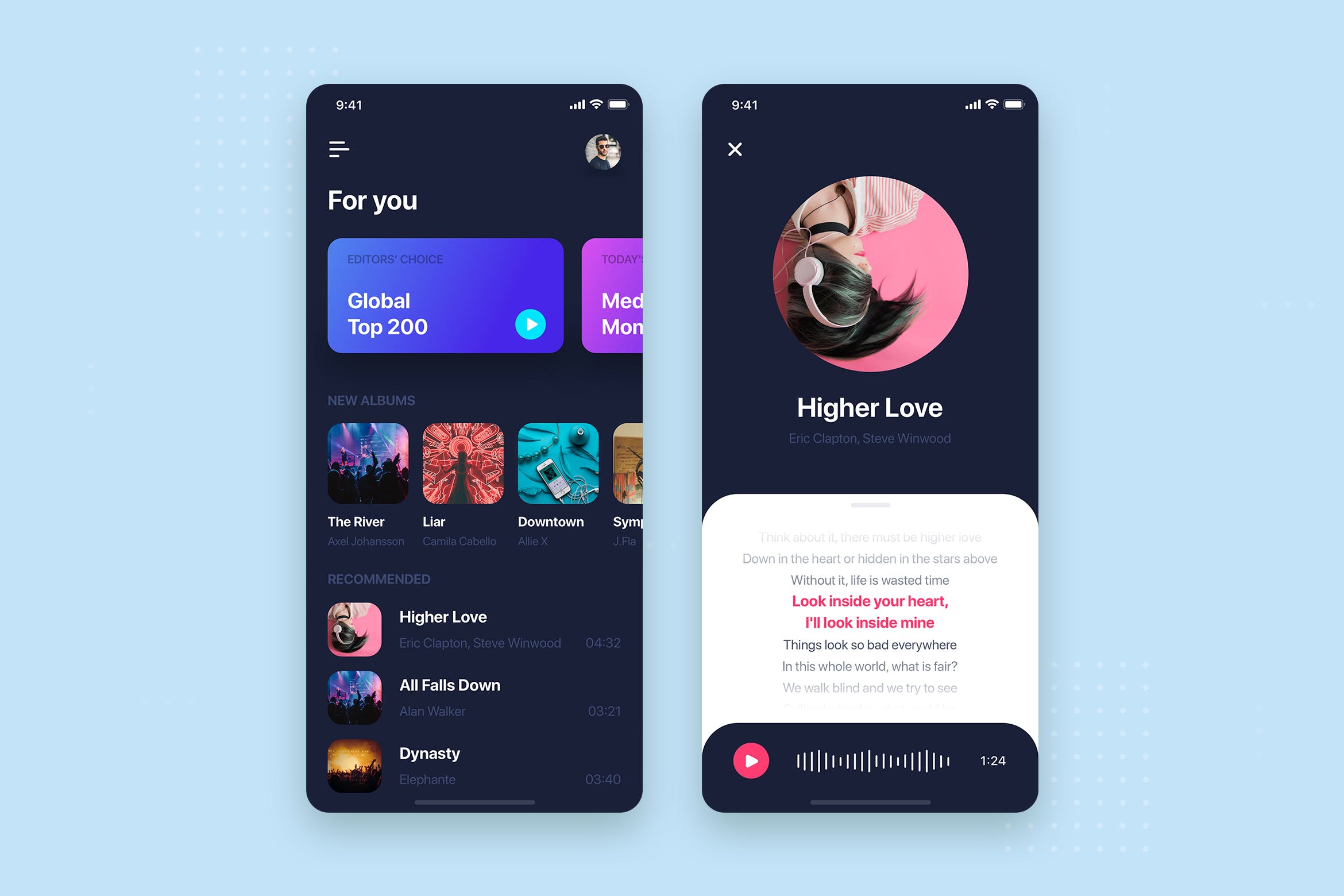音乐APP应用首页&音乐播放界面设计素材库精选模板 Music Mobile App UI Kit Template插图