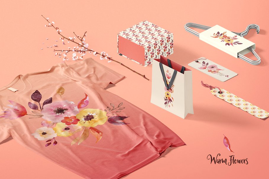 暖色系水彩花卉剪贴画 Warm Flowers插图(2)