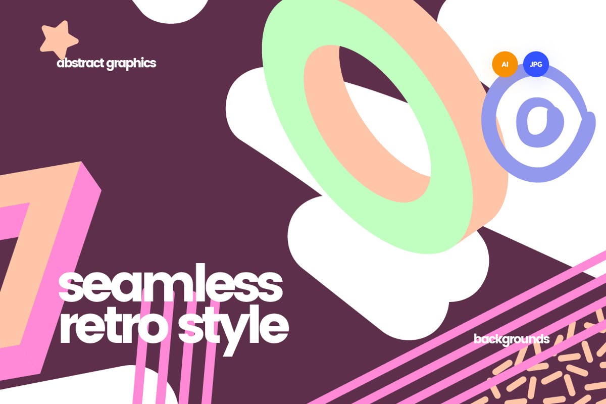 10款复古风格抽象纹理图案 Seamless Patterns in Retro Style Backgrounds插图