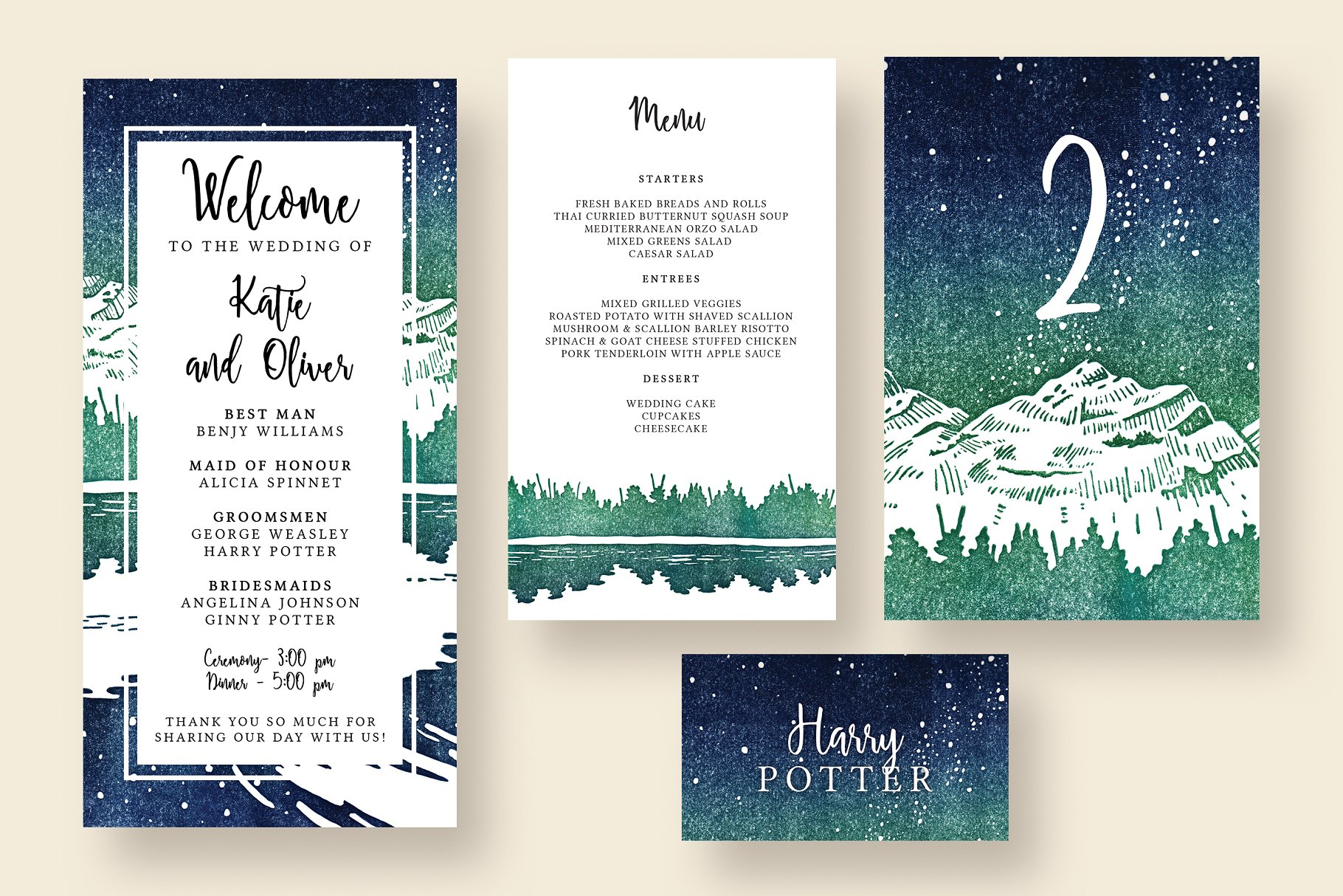 星光熠熠雪山冬景婚礼邀请函设计模板 Starry Reflection Wedding Suite插图(3)