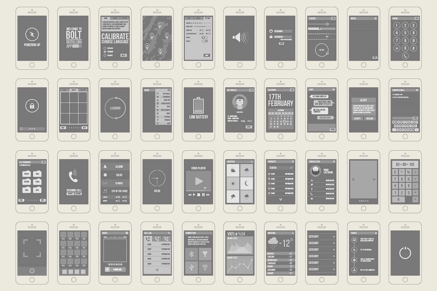 手机APP应用设计线框图素材 Bolt – Mobile Wireframe插图(1)