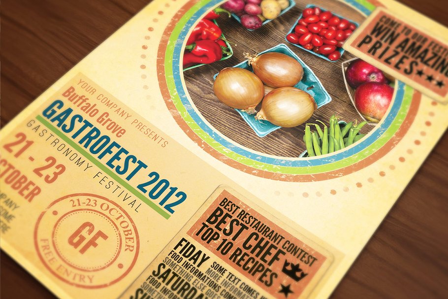 美食节宣传广告海报模板 Festival Flyer Template插图(1)