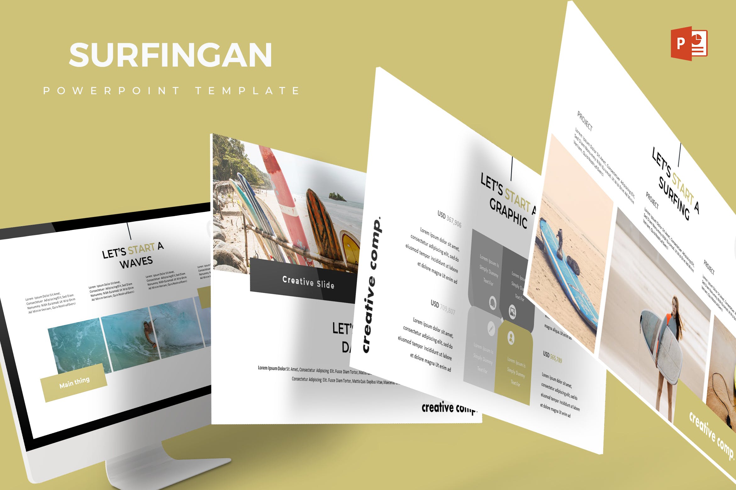 冲浪胜地旅游景点宣传PPT模板下载 Surfingan – Powerpoint Template插图